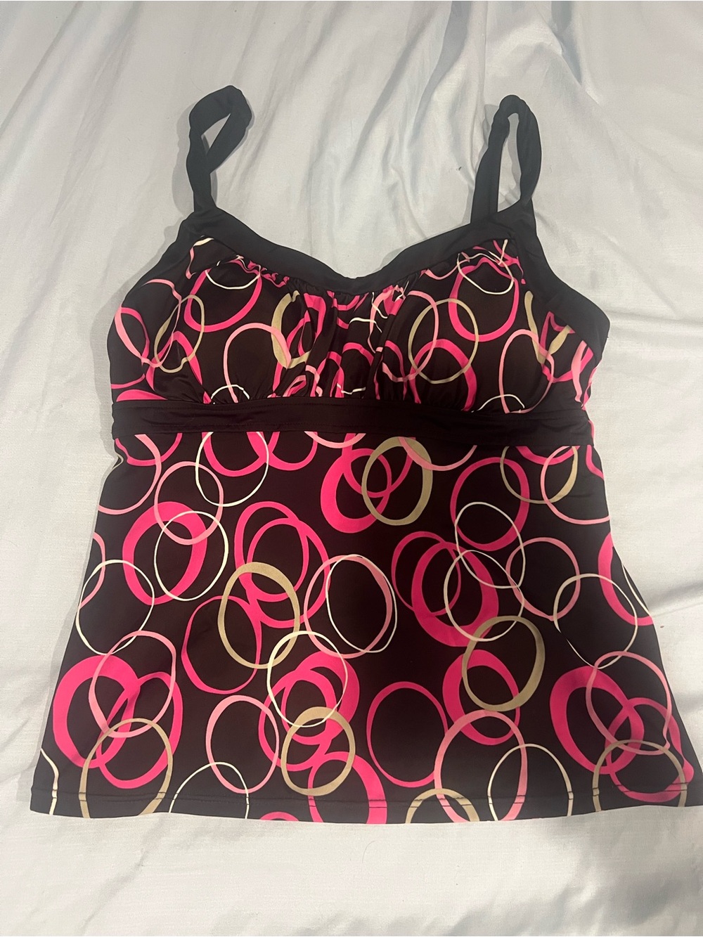 Black Camisole with Pink & Cream Ring Print - Women's Tank Top